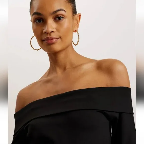 Ted Baker Pholly black fold over off shoulder top 4 small - Picture 4 of 14